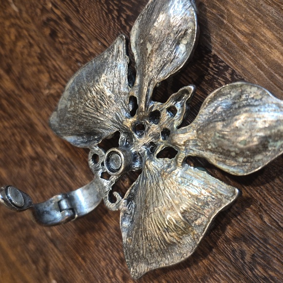 Vtg Turquoise & Rhinestone Embellished Silver Tone Butterfly Necklace Pendant - Picture 7 of 9